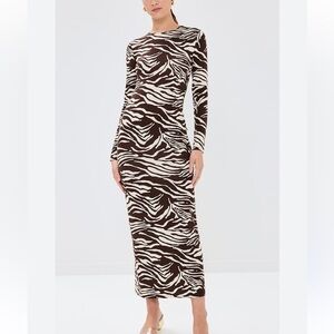 Reformation Black and White Bodycon Dress Mock Neck Long Sleeve